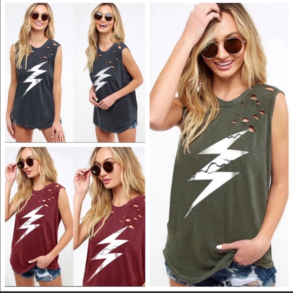 Distressed Lightning Bolt Sleeveless Tank Top - Picture 4 of 4